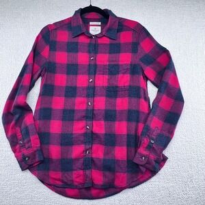 American Eagle Outfitters Red & Gray Plaid Boyfriend Fit Flannel Shirt Size S